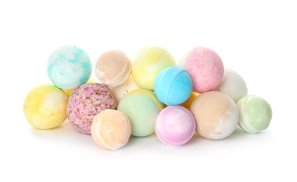 Bath bombs on white background. Spa products