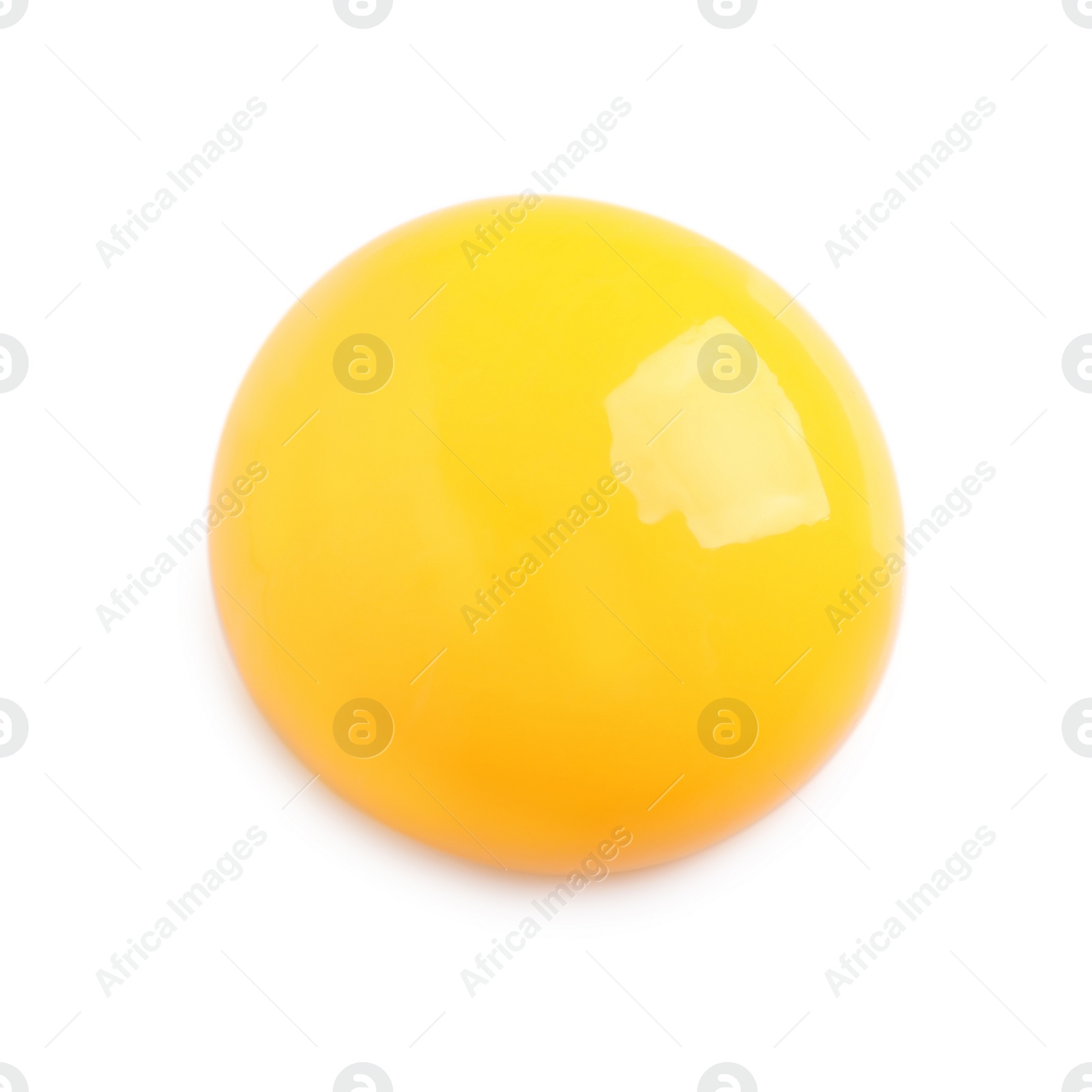 Photo of Raw egg yolk isolated on white, top view