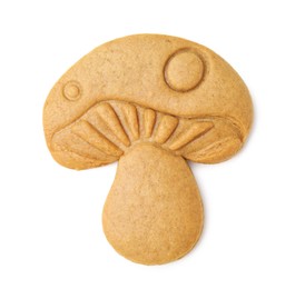Tasty cookie in shape of mushroom on white background, top view