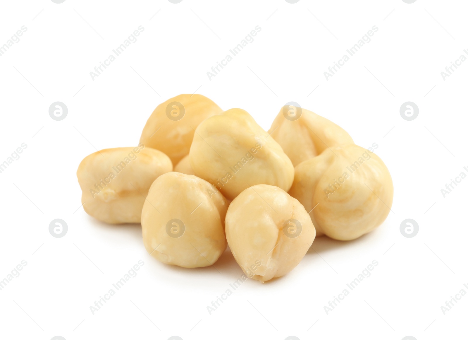 Photo of Tasty organic hazelnuts on white background. Healthy snack