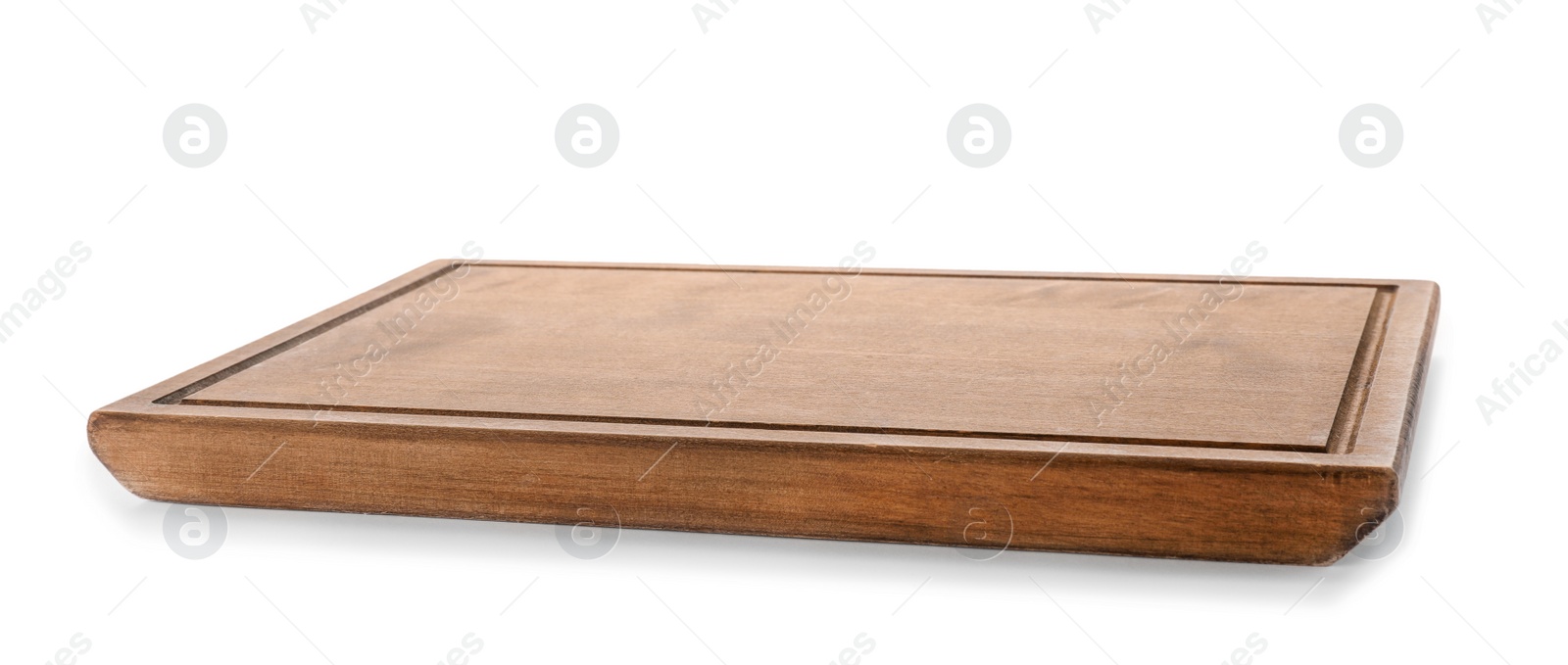 Photo of Wooden cutting board on white background