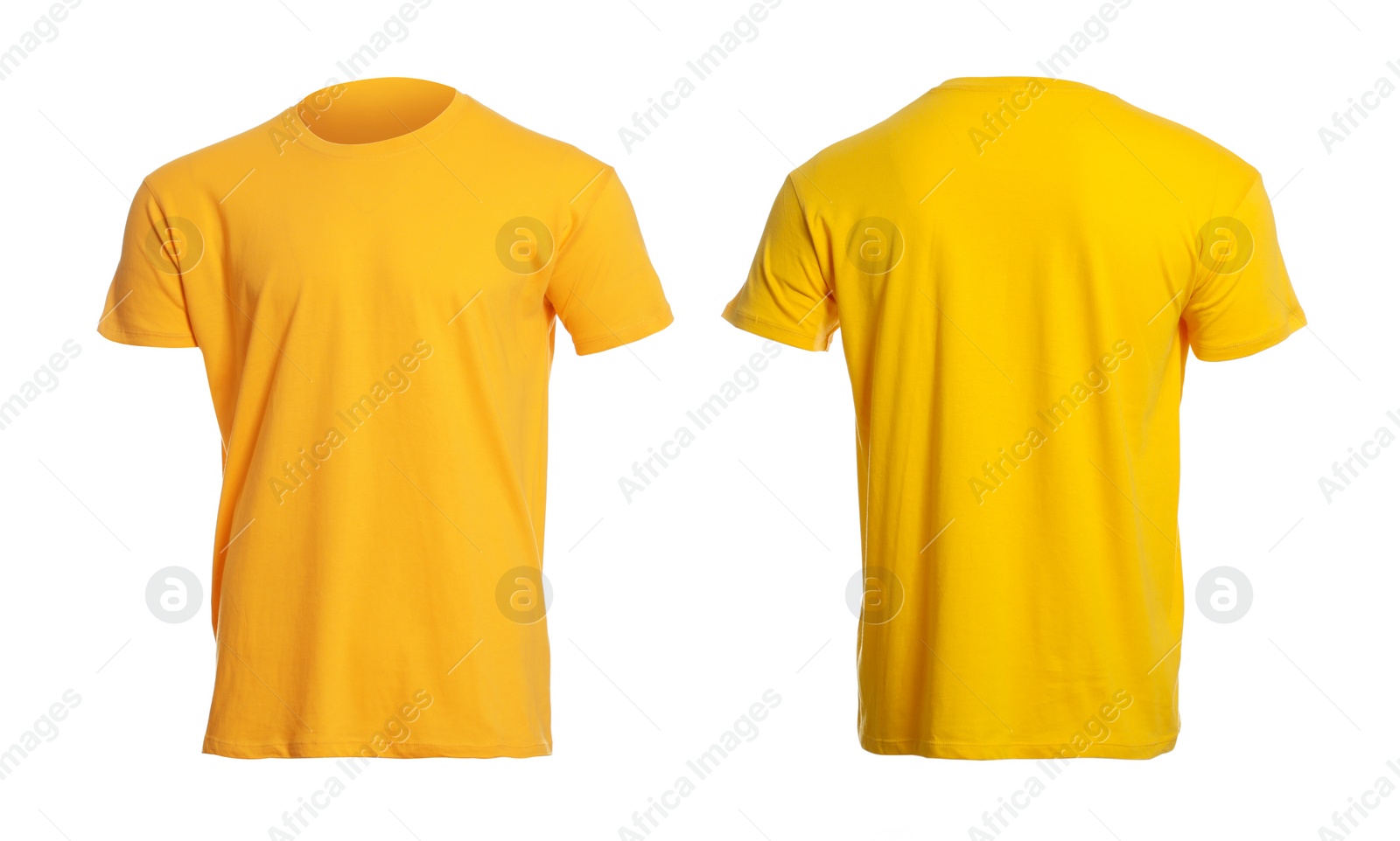 Image of Yellow t-shirt with space for design isolated on white. Back and front views