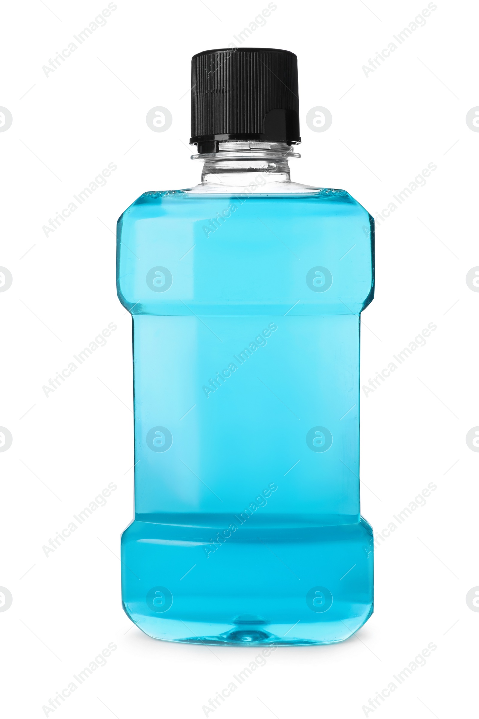 Photo of Bottle with mouthwash for teeth care on white background