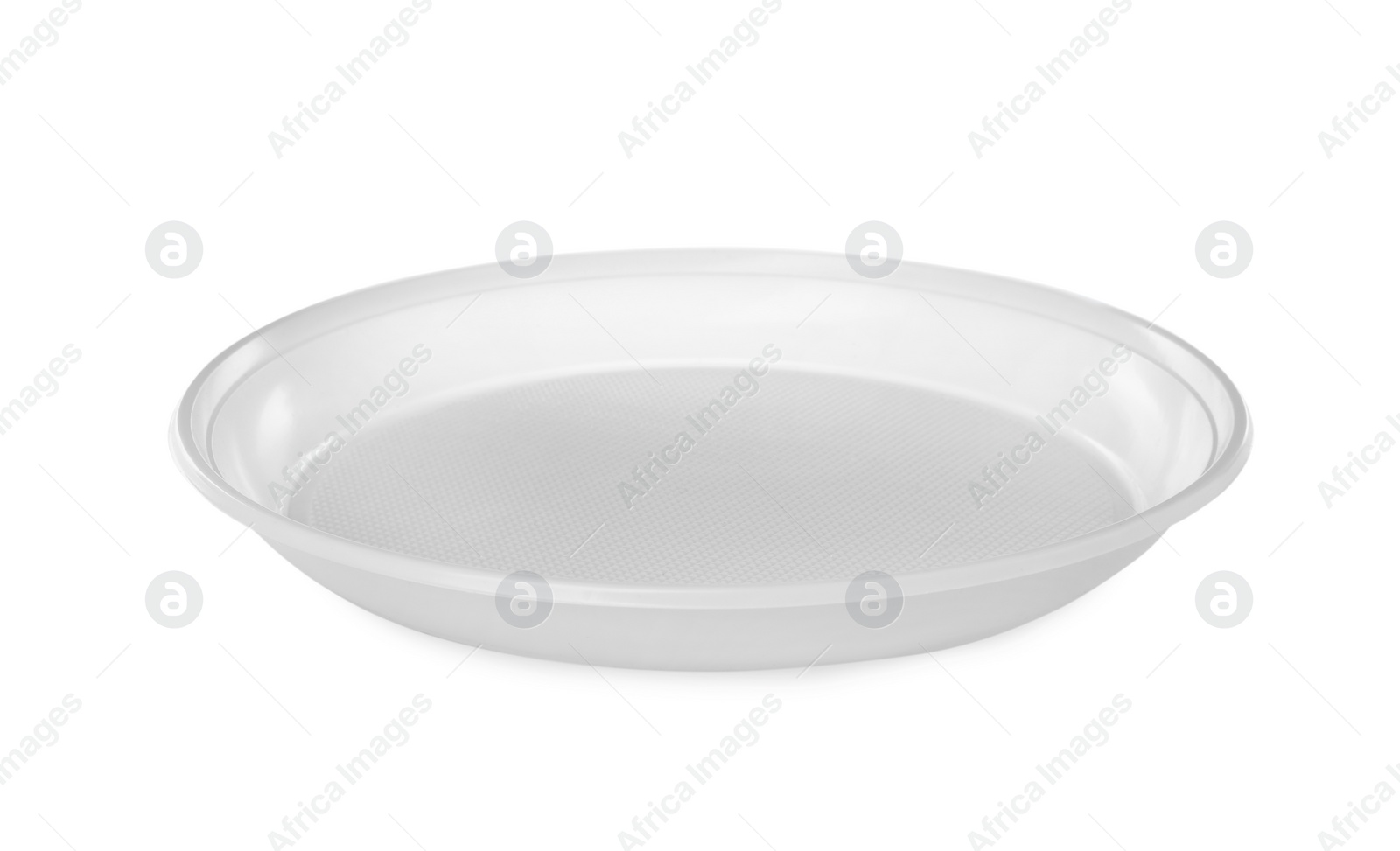 Photo of Empty disposable plastic plate isolated on white