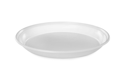Empty disposable plastic plate isolated on white