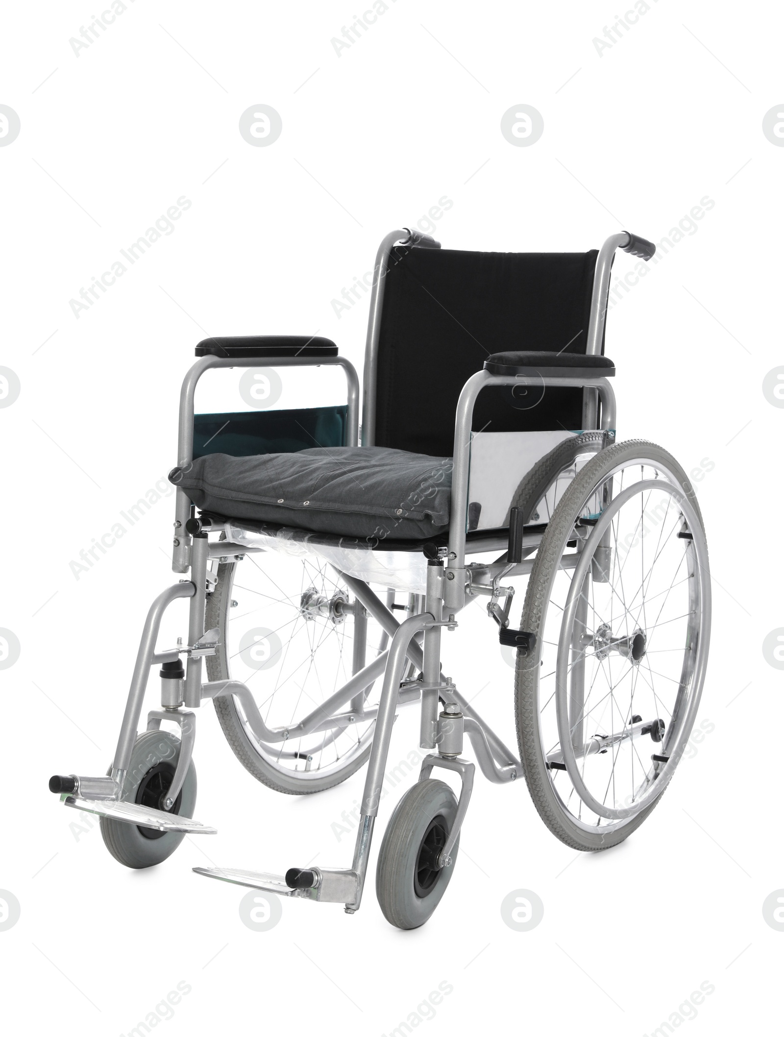 Photo of Modern empty wheelchair isolated on white
