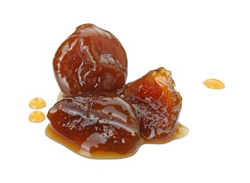 Tasty sweet fig jam isolated on white