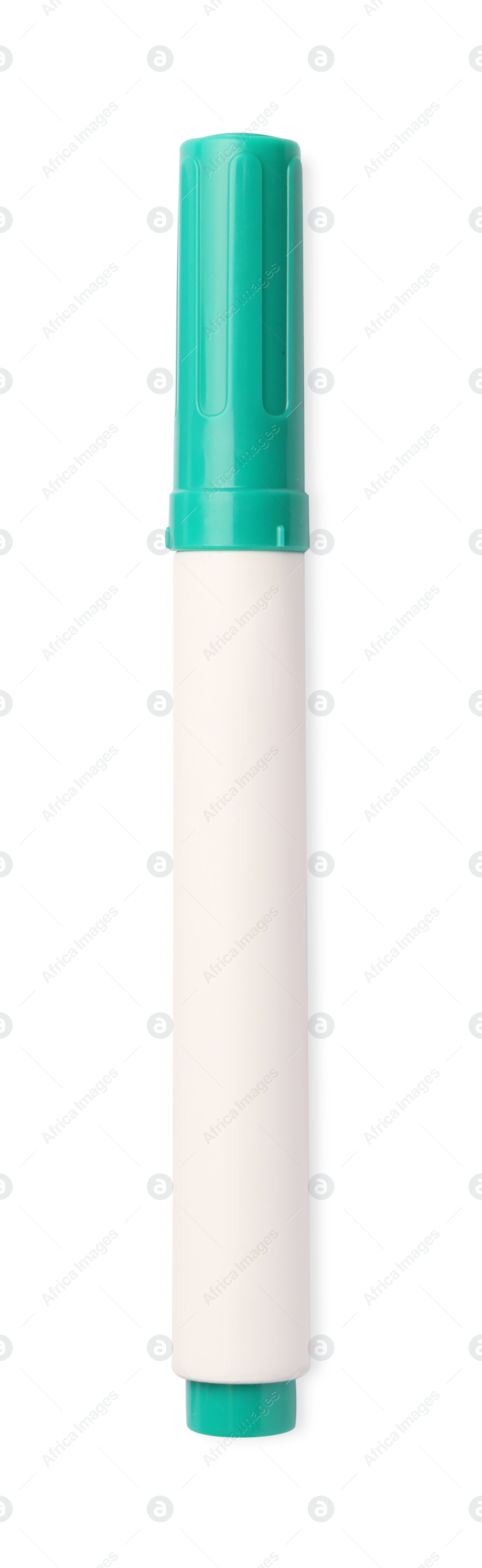 Photo of Bright green marker isolated on white, top view. School stationery