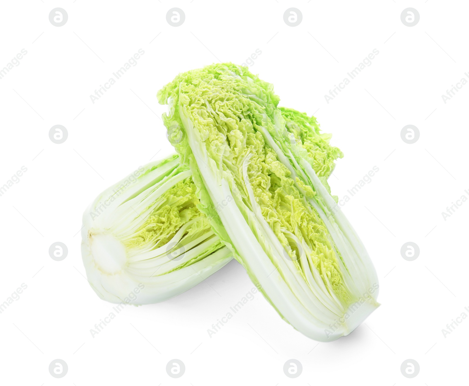 Photo of Fresh sliced cabbage on white background