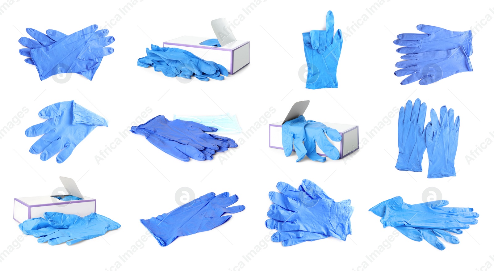 Image of Set of medical gloves on white background. Banner design