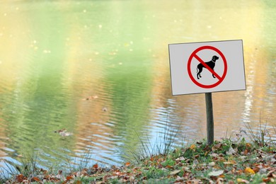 Image of Sign board NO DOGS ALLOWED near pond