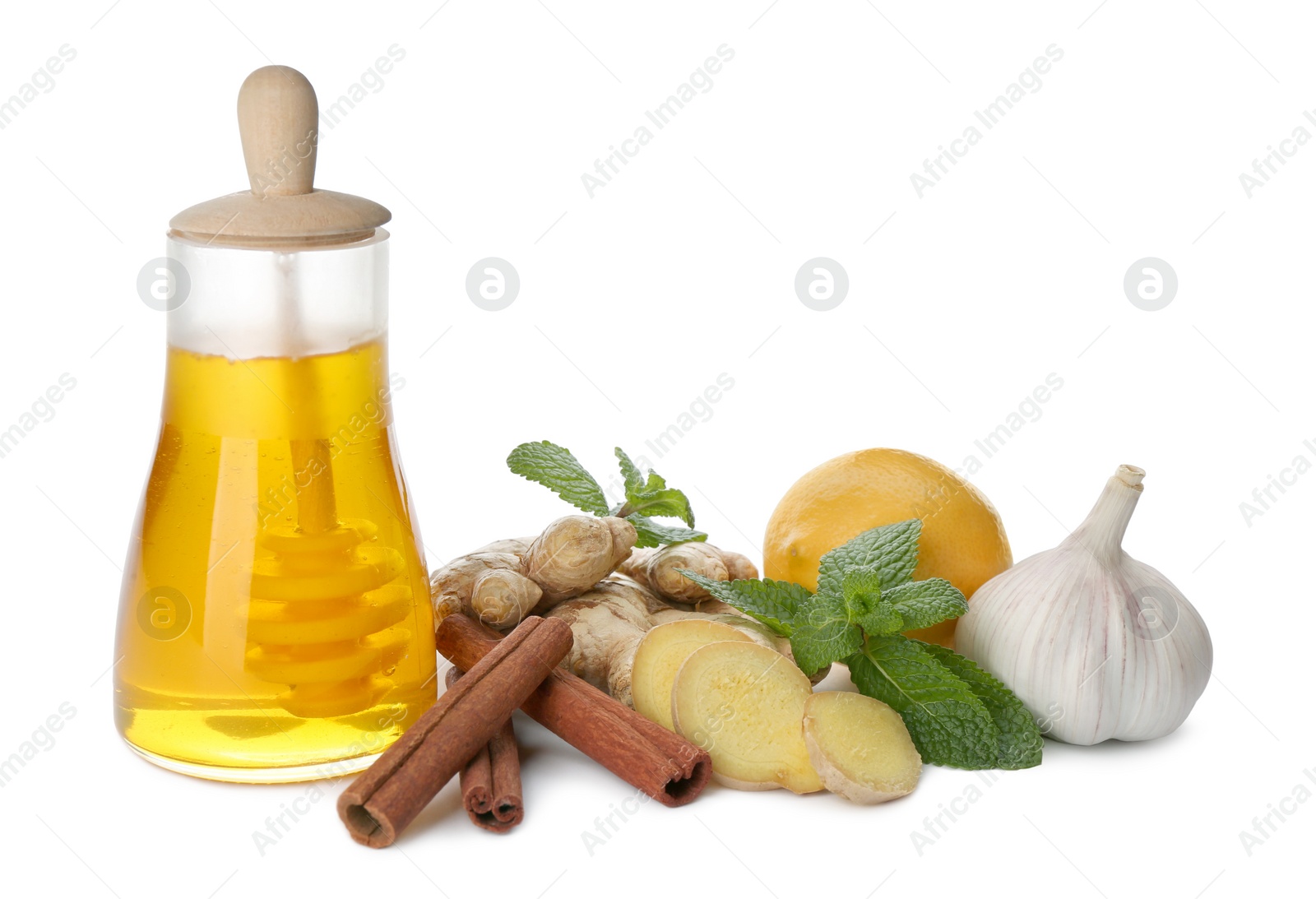 Photo of Composition with different natural antibiotics on white background