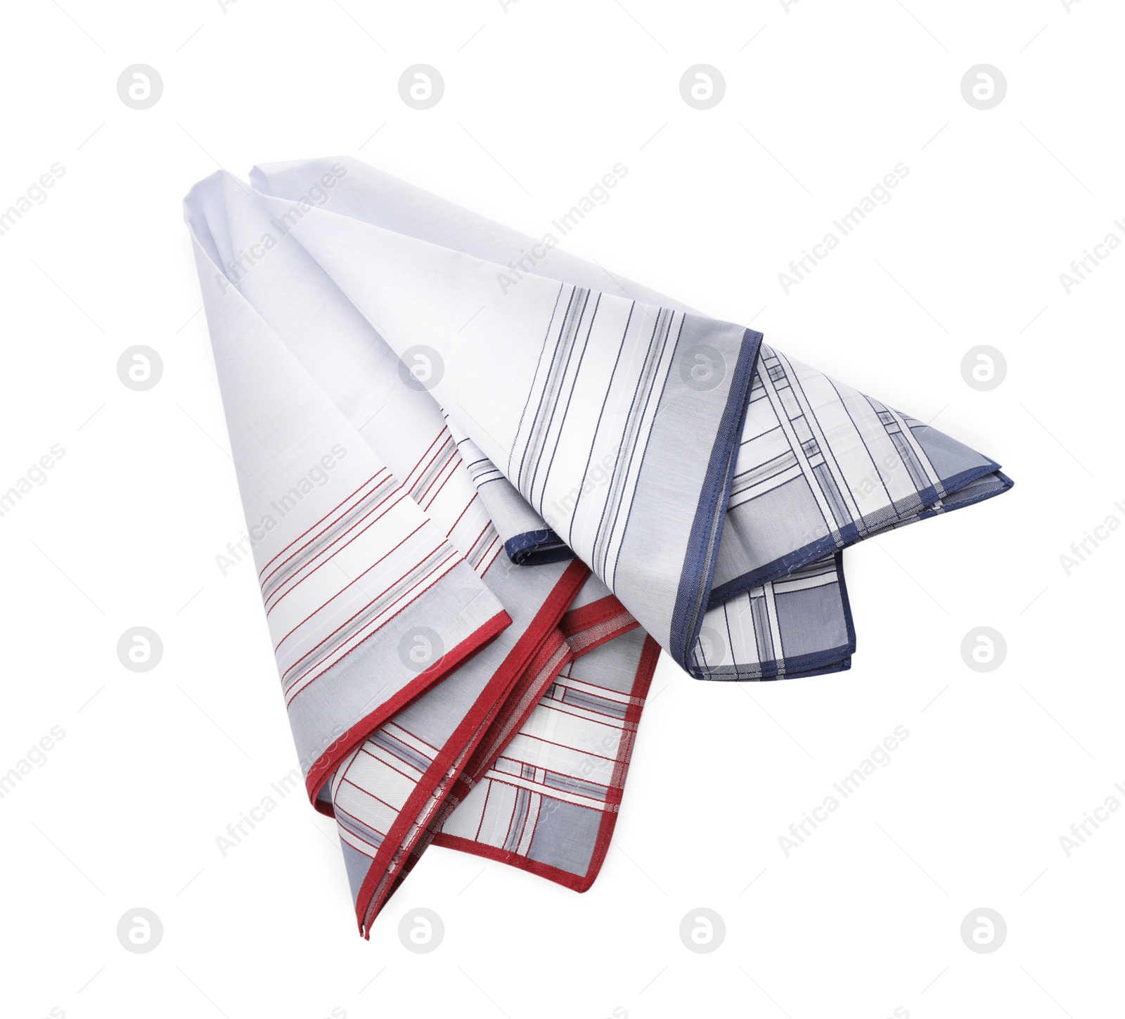 Photo of Stylish handkerchiefs isolated on white, top view