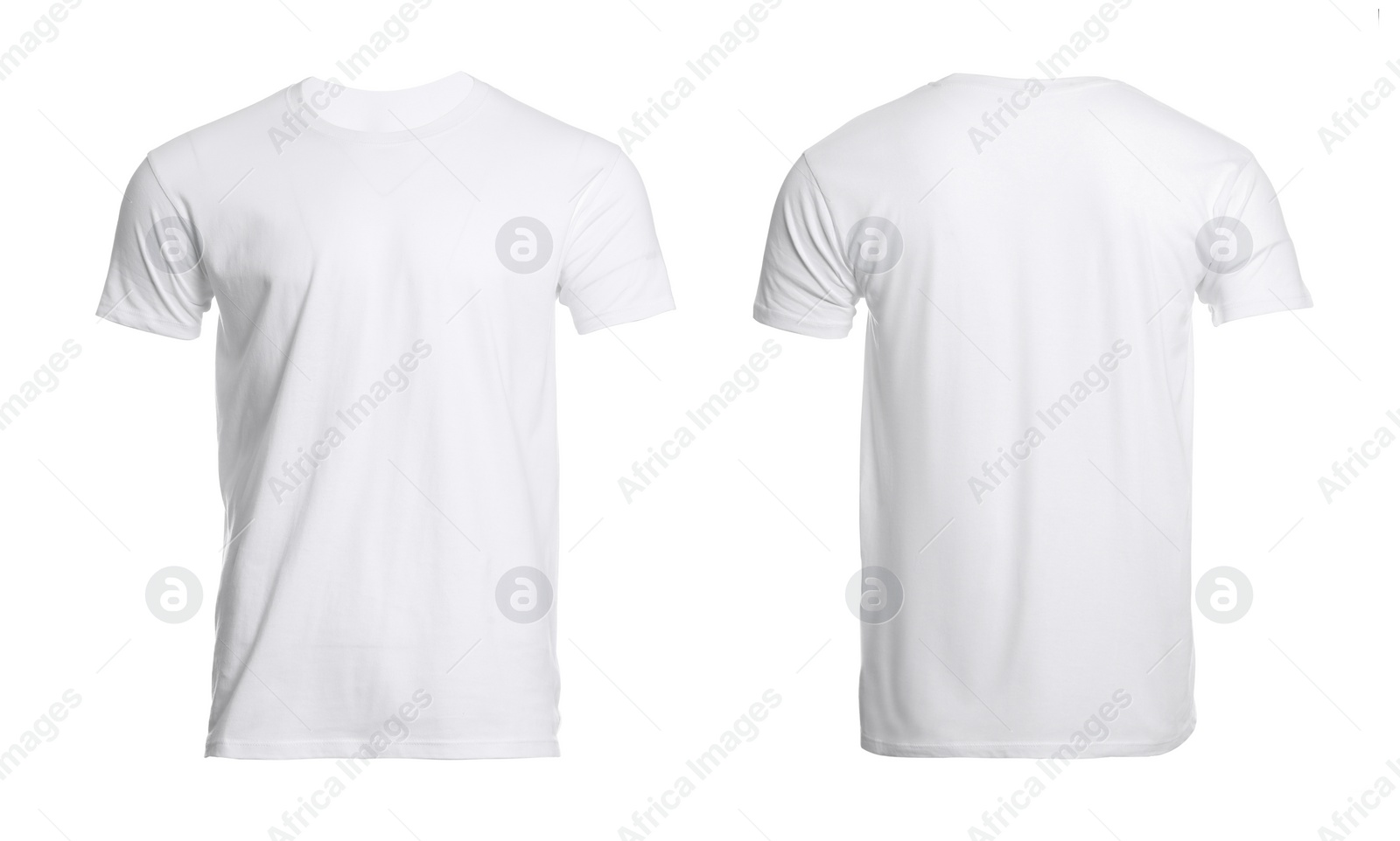 Image of T-shirt with space for design isolated on white. Back and front views