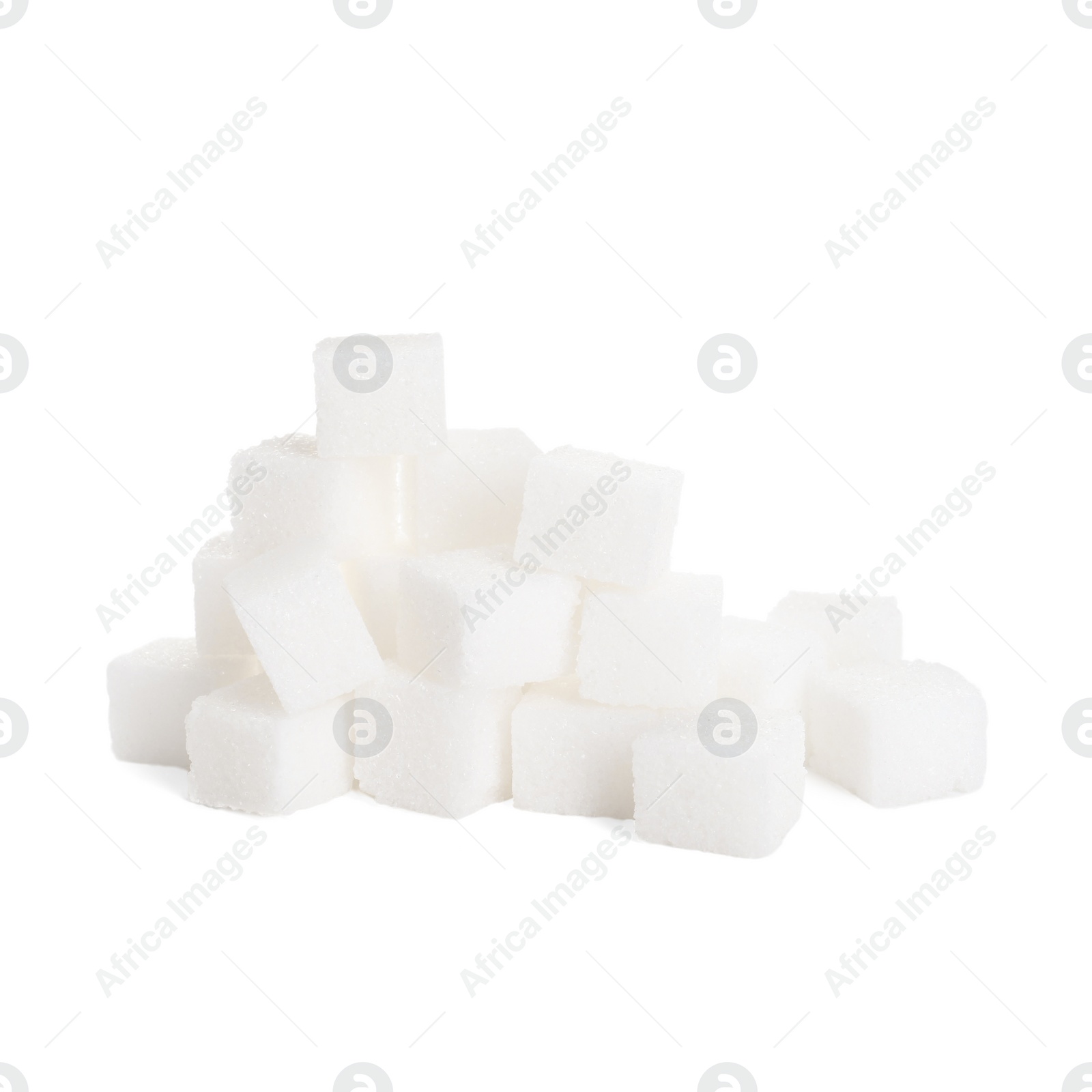 Photo of Pile of sugar cubes isolated on white