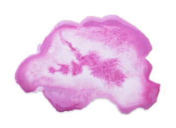 Photo of Blot of pink ink on white background, top view