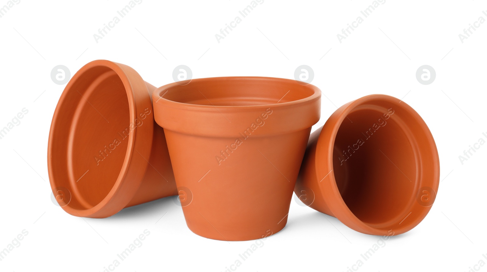 Photo of Empty clay flower pots isolated on white