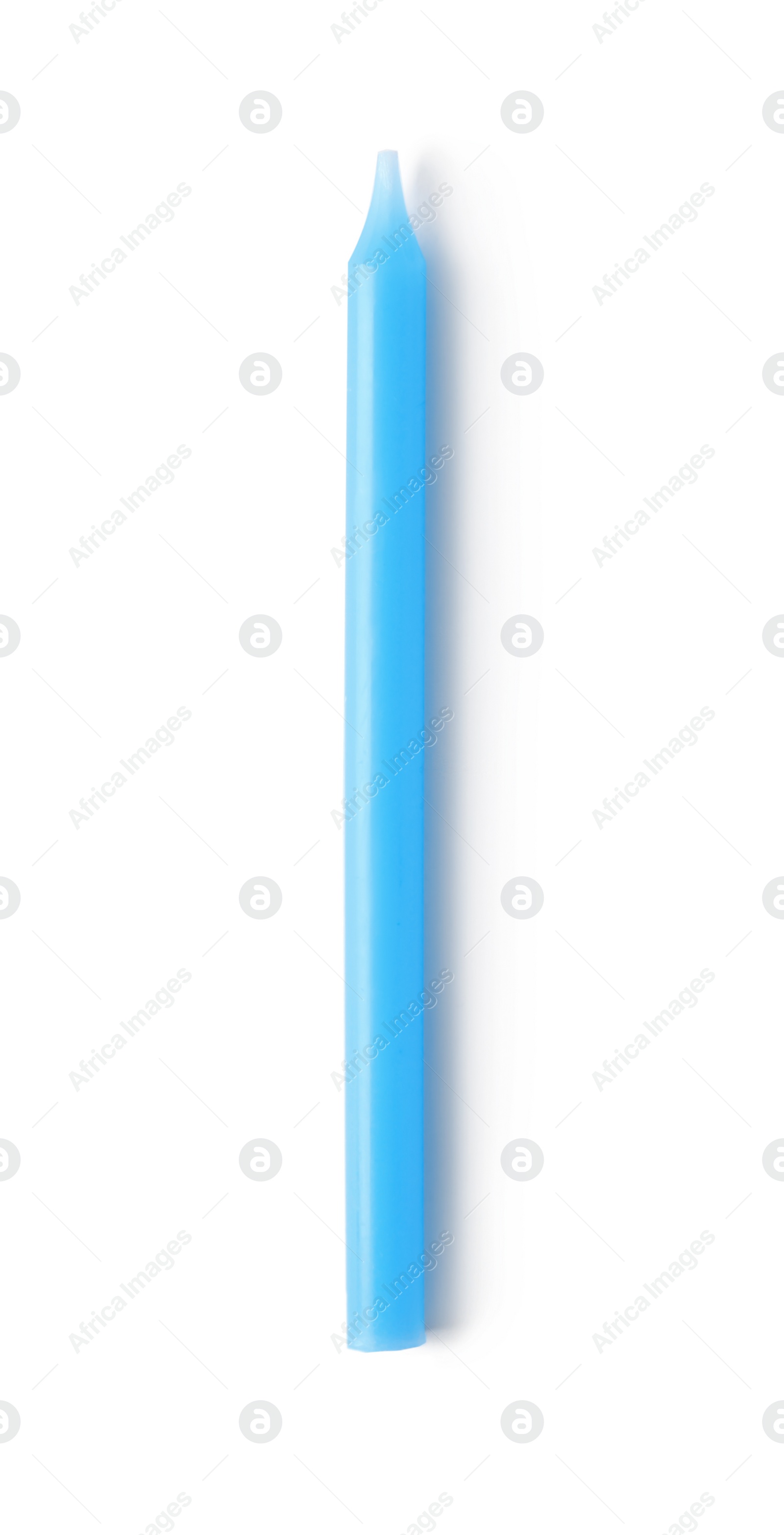 Photo of Thin blue birthday candle isolated on white