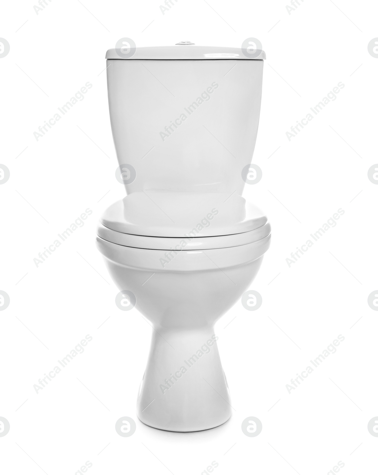 Photo of Toilet bowl with closed lid isolated on white