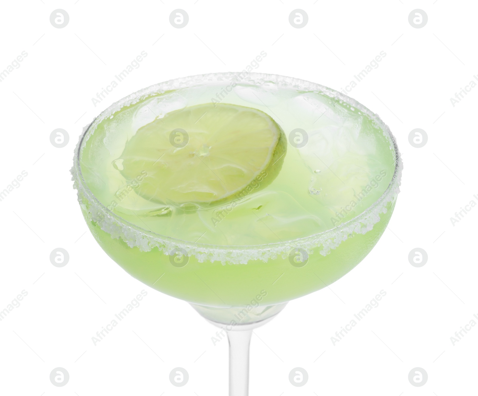 Photo of Delicious Margarita cocktail in glass isolated on white