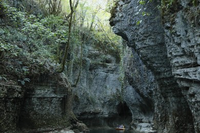 Picturesque view of clean river between cliffs outdoors