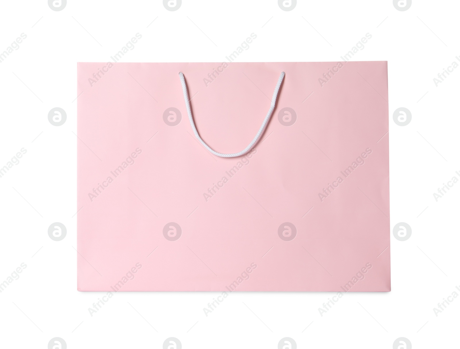 Photo of One pink shopping bag isolated on white