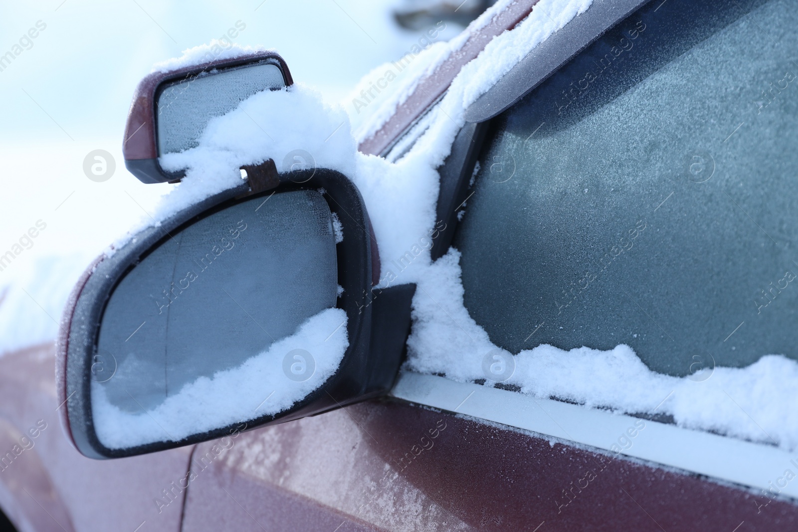 Photo of Modern car outdoors, closeup of side rear view mirror