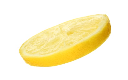 Photo of Slice of fresh lemon on white background