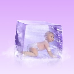 Image of Cryopreservation as method of infertility treatment. Baby in ice cube on violet background