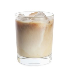 Iced coffee with milk in glass isolated on white