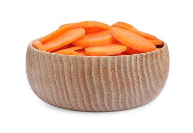 Bowl with tasty cut carrots isolated on white