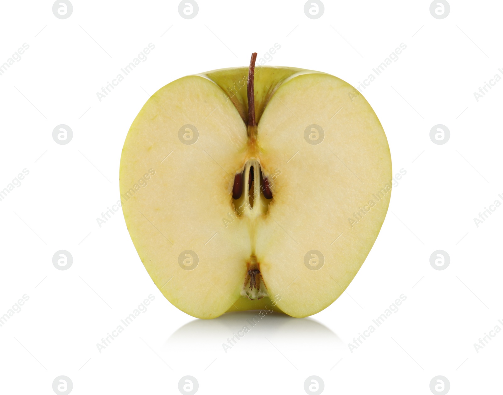 Photo of Piece of fresh juicy yellow apple isolated on white