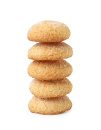 Photo of Stacked tasty sugar cookies isolated on white