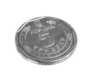 Photo of Ukrainian coin isolated on white. National currency