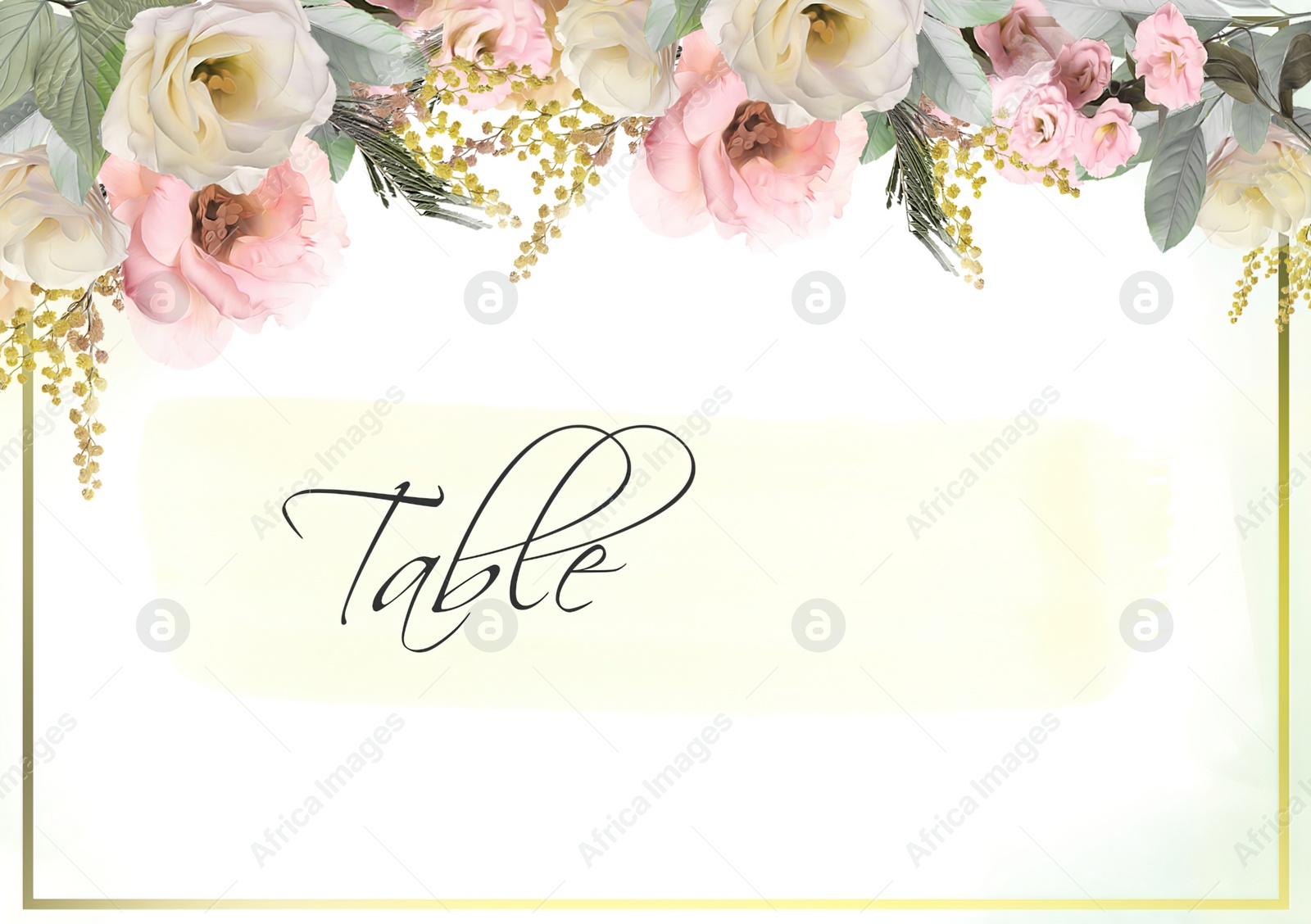 Illustration of Elegant wedding place card with floral design. Mockup