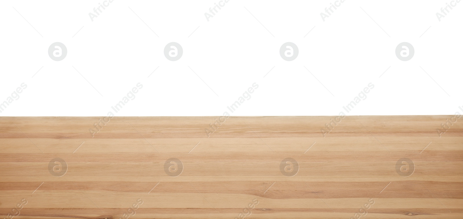 Photo of Stylish wooden table top against white background