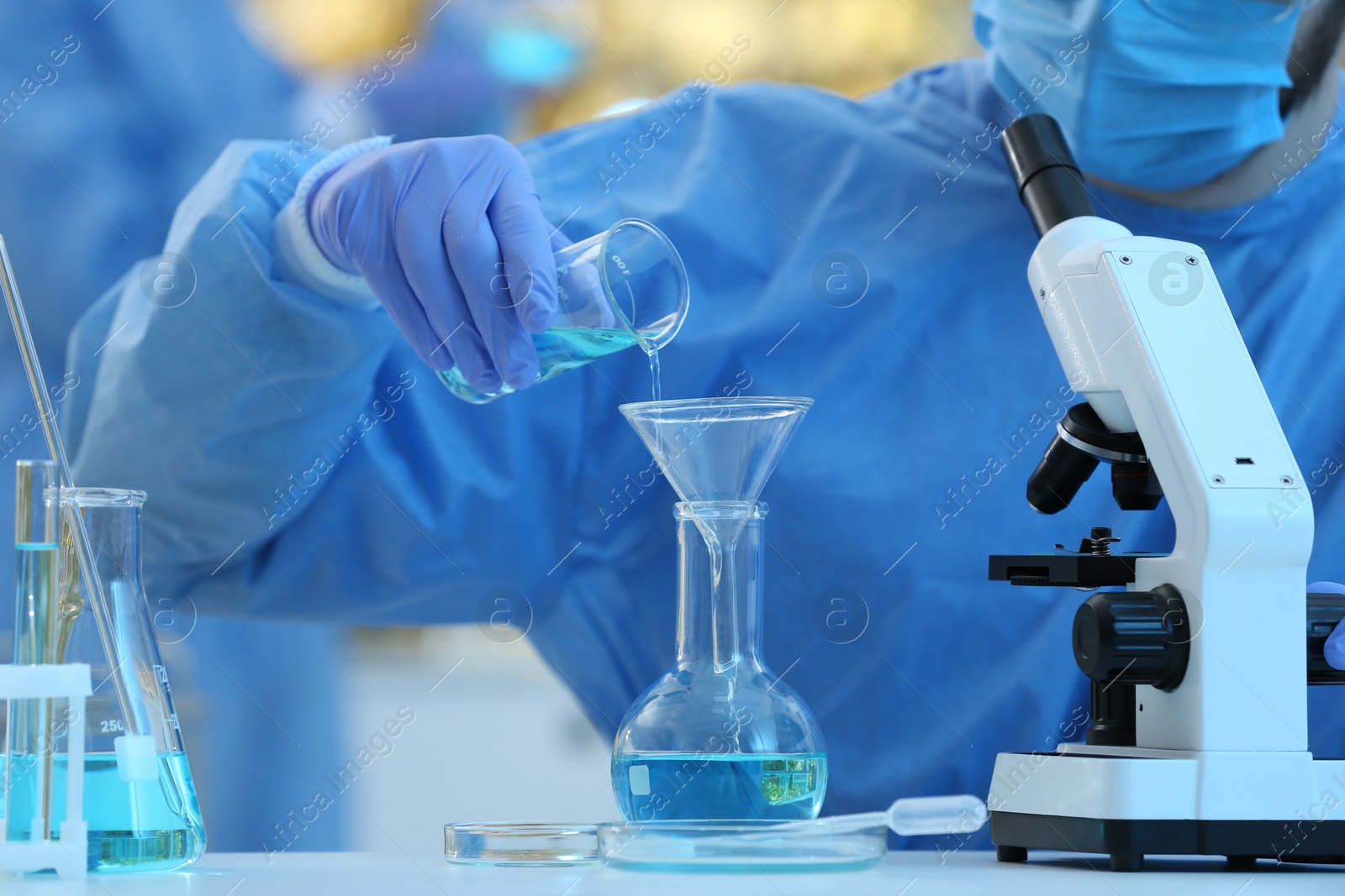 Photo of Scientist working with sample in laboratory, closeup. Medical research