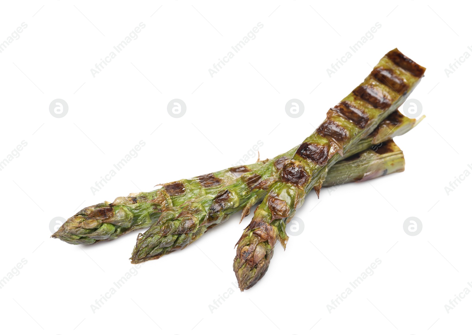 Photo of Tasty grilled green asparagus isolated on white