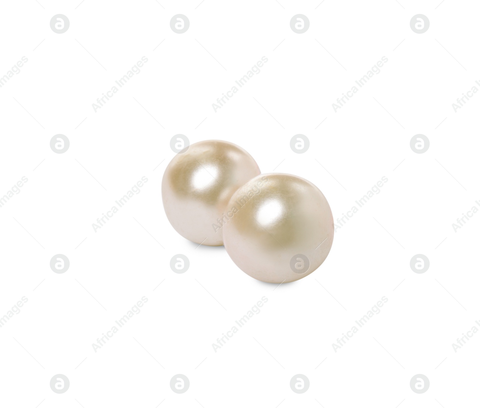 Photo of Two beautiful oyster pearls on white background