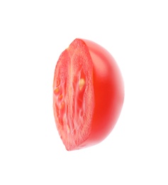 Photo of Half of fresh cherry tomato on white background