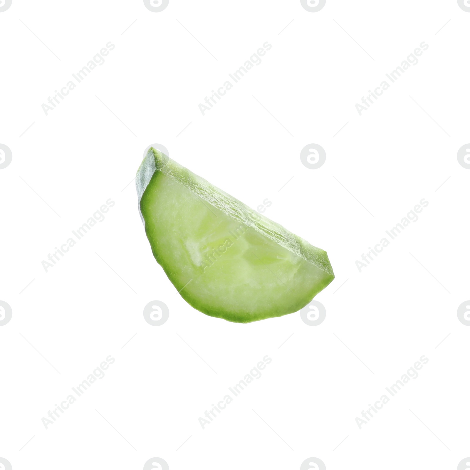 Photo of Slice of fresh green cucumber isolated on white