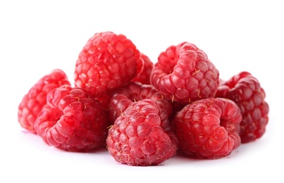 Delicious fresh ripe raspberries on white background