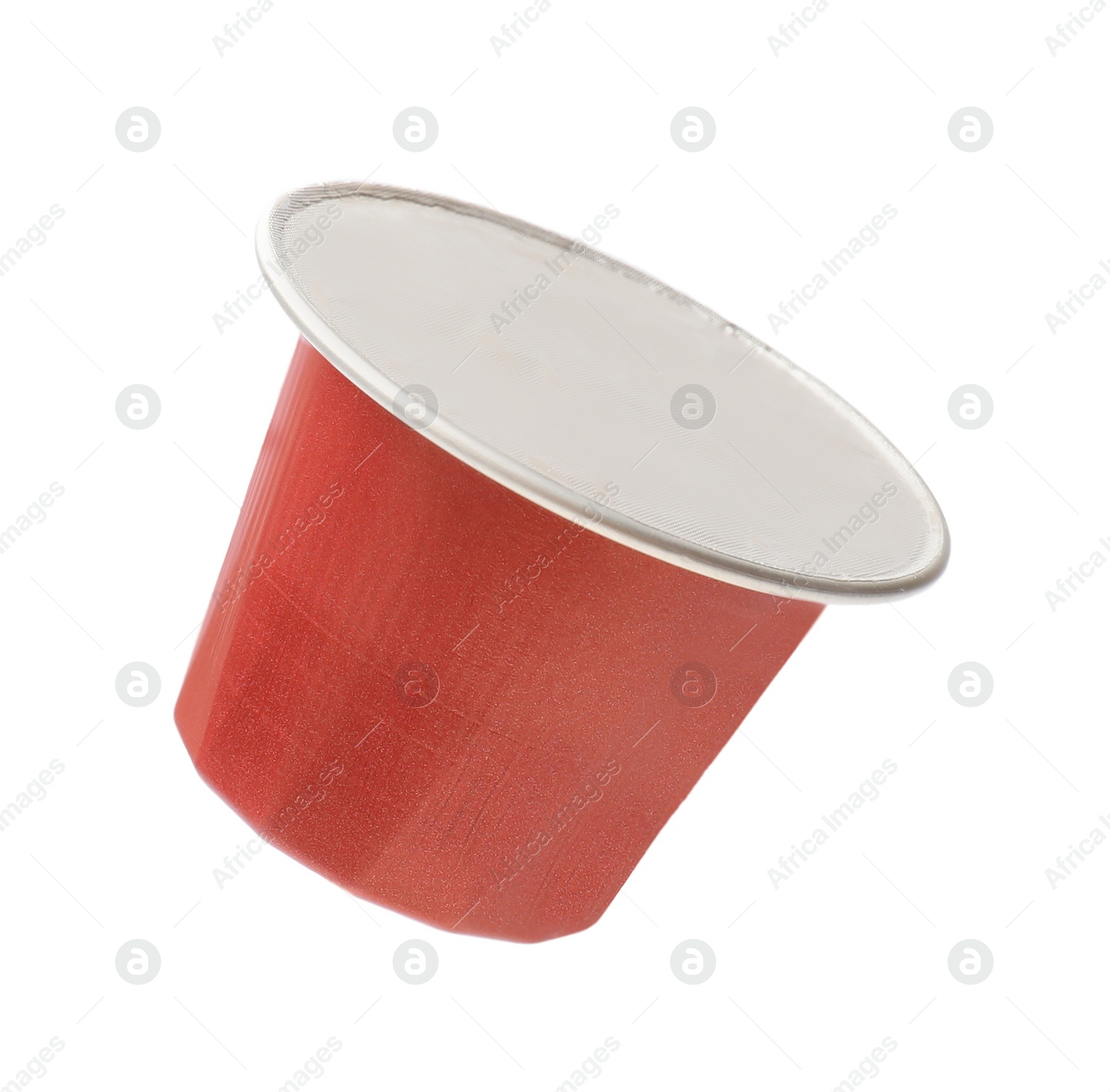 Photo of One plastic coffee capsule isolated on white