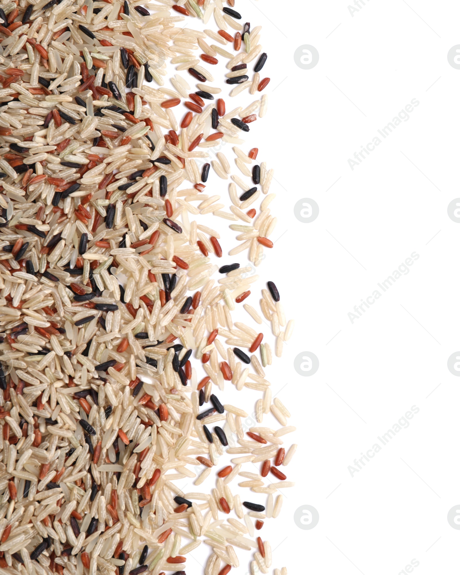 Photo of Mix of brown rice on white background, top view