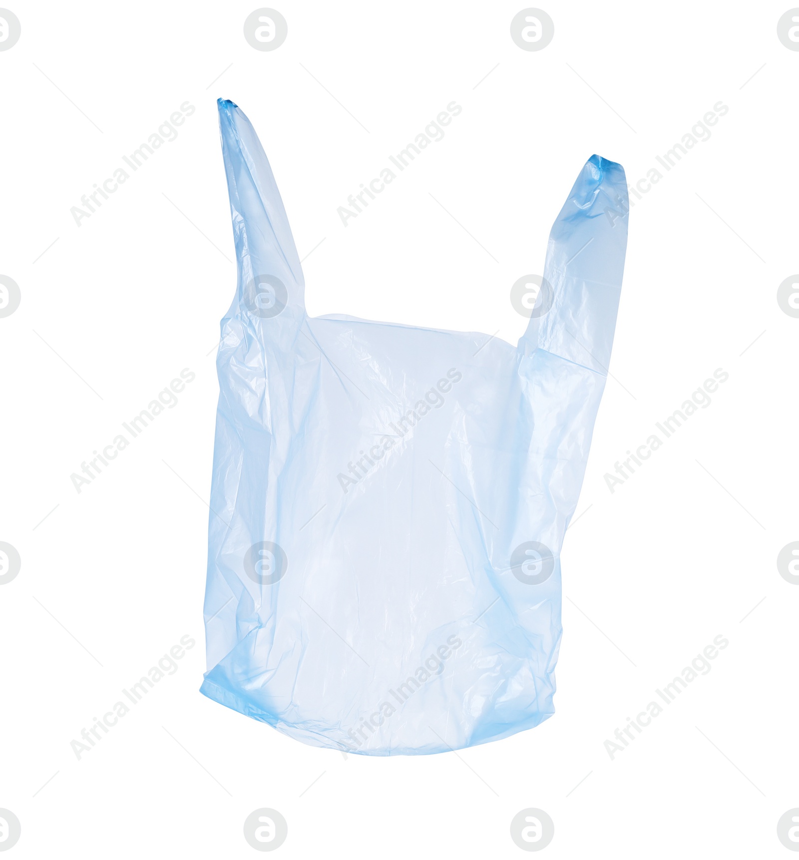 Photo of One light blue plastic bag isolated on white