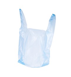 One light blue plastic bag isolated on white