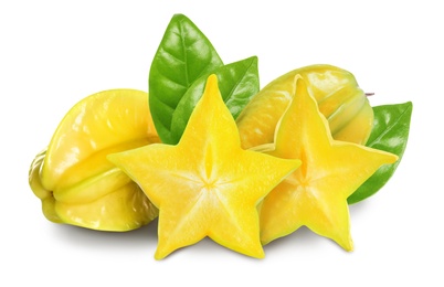 Image of Delicious ripe carambola fruits on white background