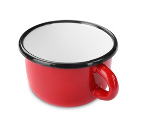 Photo of One red ceramic cup isolated on white