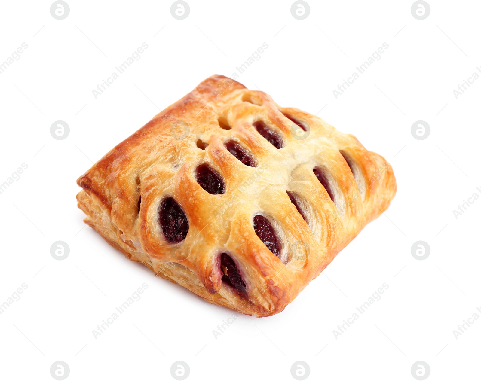 Photo of Fresh tasty puff pastry on white background