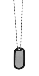 Military ID tag on white background